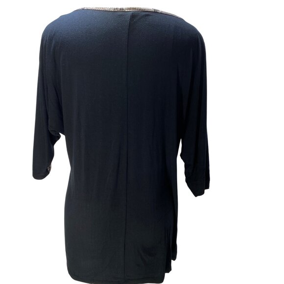 Coco Bianco Womens L Snake Print & Black Tunic Top With Stud Accents Career Chic - Picture 6 of 11